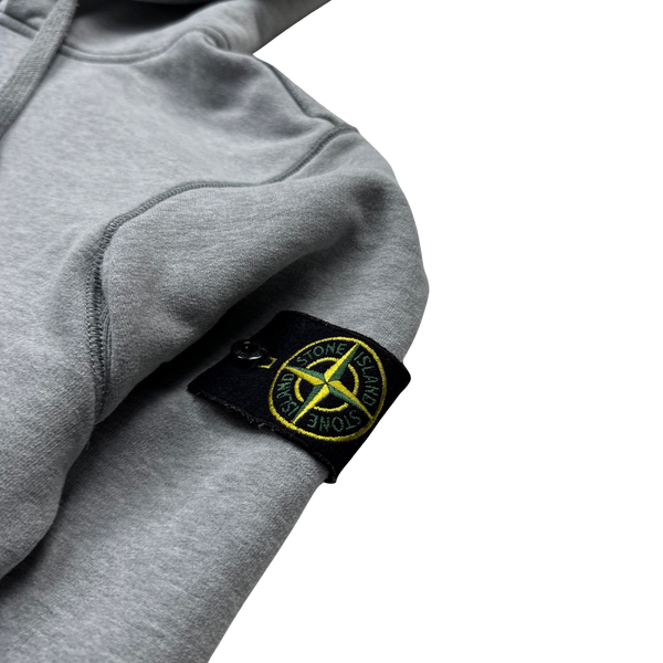 Stone Island Light Grey Cotton Pullover Hoodie - Medium