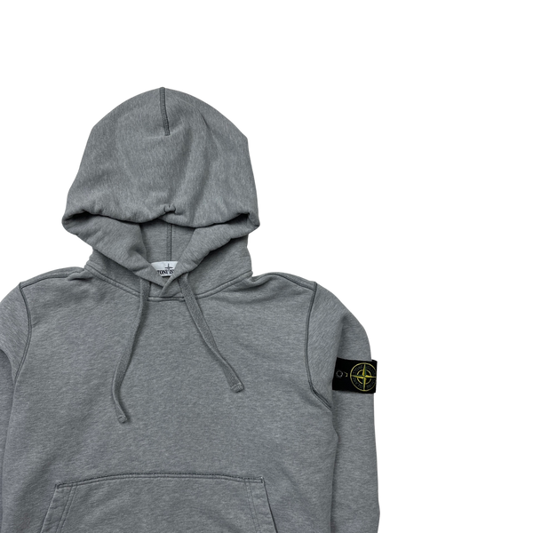 Stone Island Light Grey Cotton Pullover Hoodie - Medium