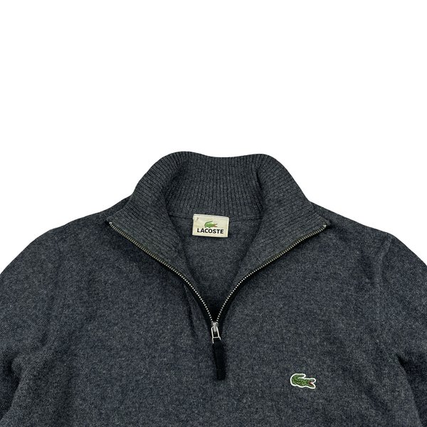 Lacoste Grey Pure Wool Quarter Zip Pullover Jumper - Small