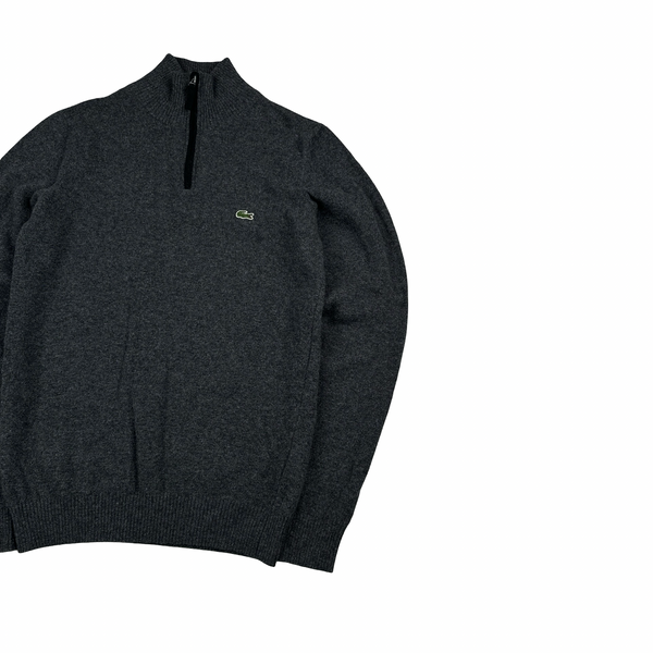 Lacoste Grey Pure Wool Quarter Zip Pullover Jumper - Small