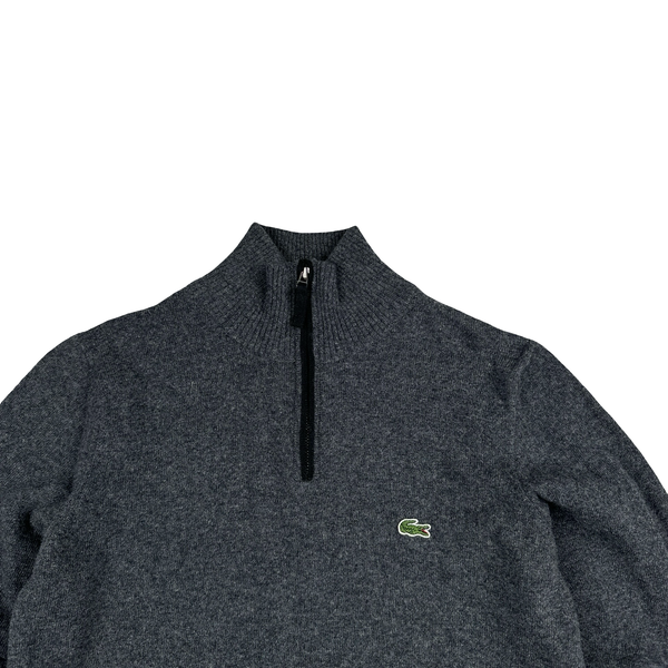 Lacoste Grey Pure Wool Quarter Zip Pullover Jumper - Small