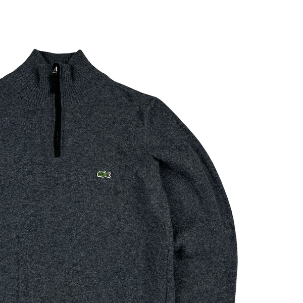Lacoste Grey Pure Wool Quarter Zip Pullover Jumper - Small