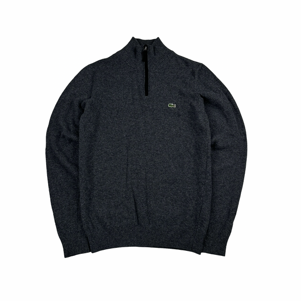 Lacoste Grey Pure Wool Quarter Zip Pullover Jumper - Small