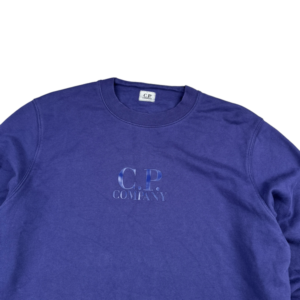CP Company Spellout Cotton Purple Crewneck Jumper - Large