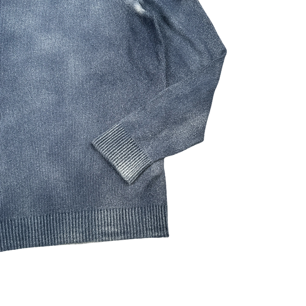 Stone Island 2020 Blue Hand Sprayed Cotton Blend Knit Crewneck Jumper - Large