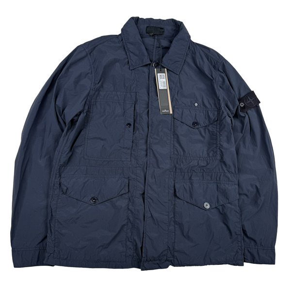 Stone Island 2026 Navy Nylon Smerigliato Ghost Piece Field Overshirt Jacket - Large