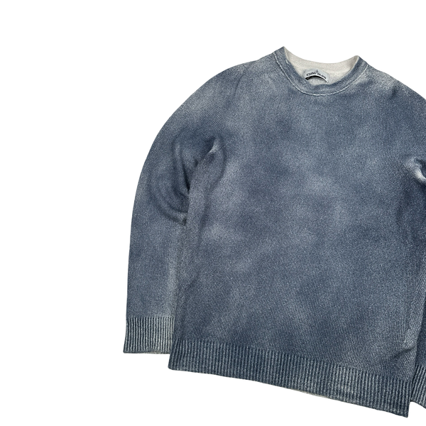 Stone Island 2020 Blue Hand Sprayed Cotton Blend Knit Crewneck Jumper - Large