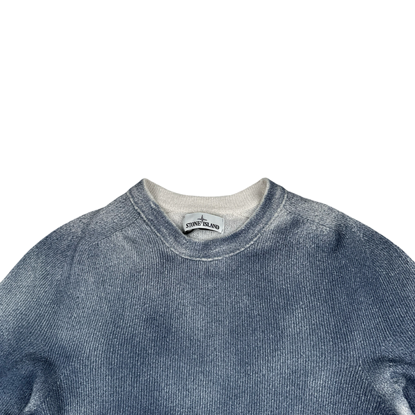 Stone Island 2020 Blue Hand Sprayed Cotton Blend Knit Crewneck Jumper - Large