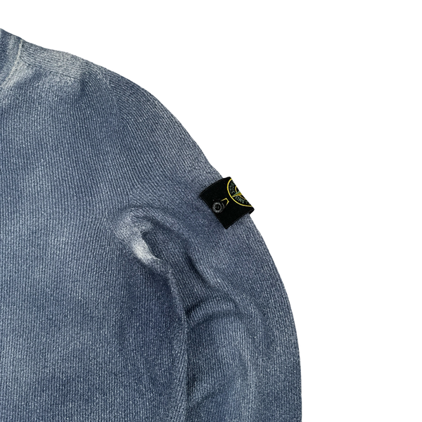 Stone Island 2020 Blue Hand Sprayed Cotton Blend Knit Crewneck Jumper - Large