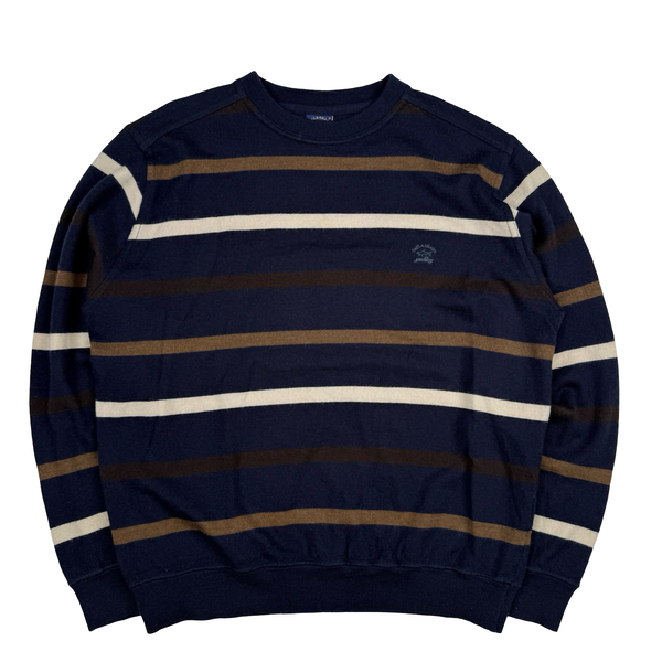 Paul & Shark Navy Striped Light Wool Knit Crewneck- Medium