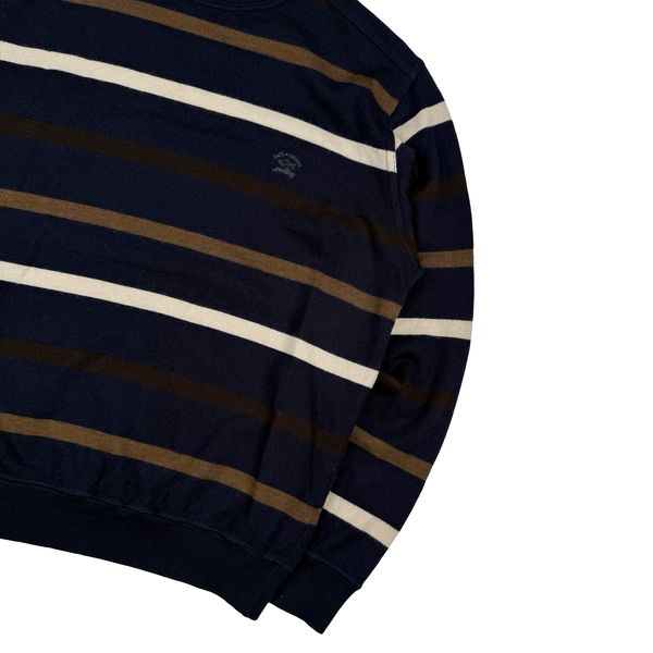Paul & Shark Navy Striped Light Wool Knit Crewneck- Medium