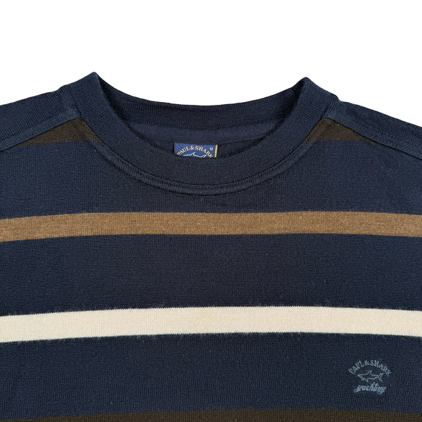 Paul & Shark Navy Striped Light Wool Knit Crewneck- Medium