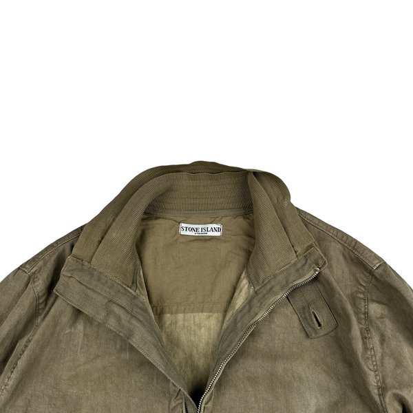 Stone Island 2002 Beige Lino Flax Blend Zipped Jacket - Large