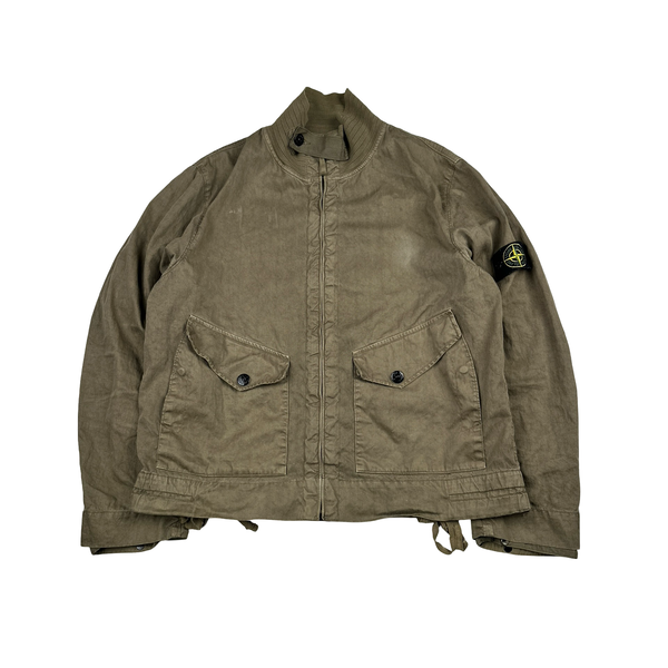 Stone Island 2002 Beige Lino Flax Blend Zipped Jacket - Large