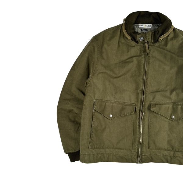 Stone Island Vintage 2001 Khaki Green Quilted Bomber Jacket - Large