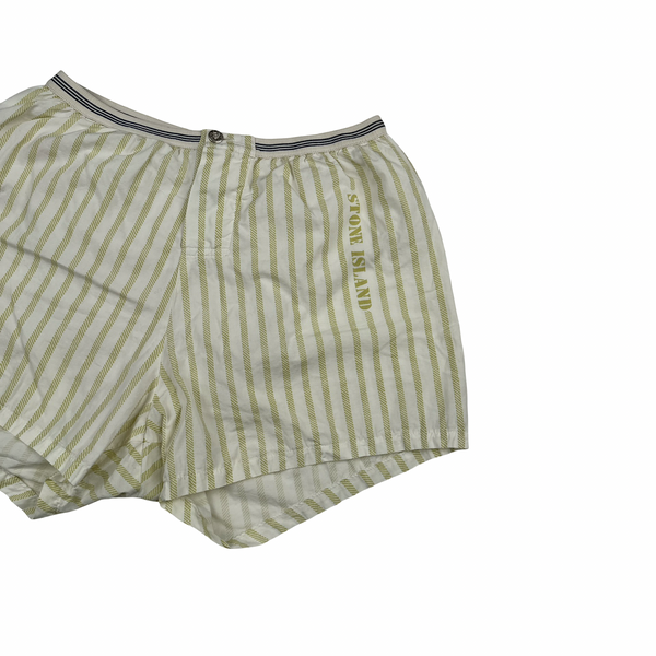 Stone Island Vintage Yellow Stripped Cotton Swim Shorts - Medium