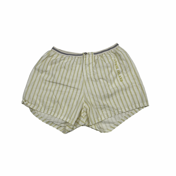 Stone Island Vintage Yellow Stripped Cotton Swim Shorts - Medium