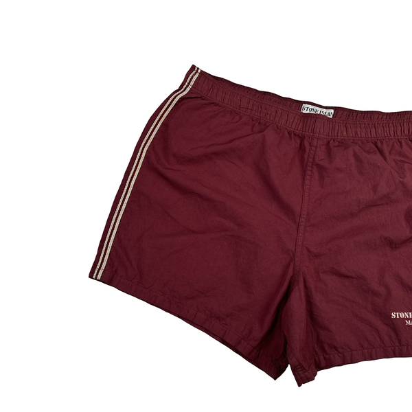 Stone Island Marina 1993 Burgundy Spellout Vintage Swim Shorts - Large