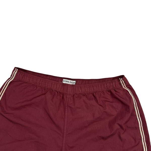 Stone Island Marina 1993 Burgundy Spellout Vintage Swim Shorts - Large