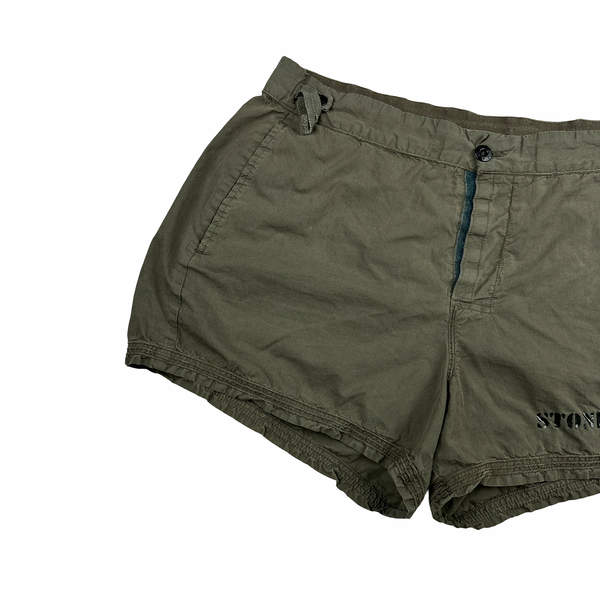 Stone Island 1995 Khaki Cotton Blend Swim Shorts - Small