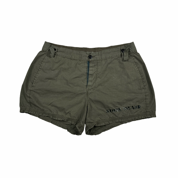 Stone Island 1995 Khaki Cotton Blend Swim Shorts - Small