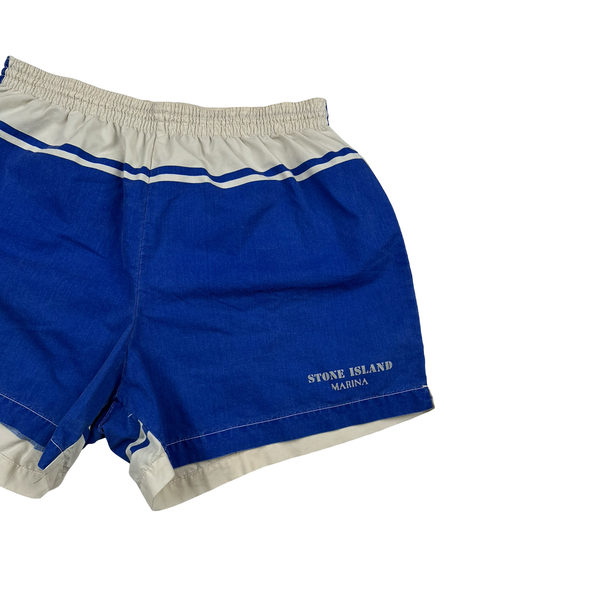Stone Island Marina Vintage Blue White Cotton Blend Swim Shorts - Small