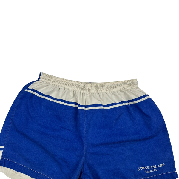 Stone Island Marina Vintage Blue White Cotton Blend Swim Shorts - Small