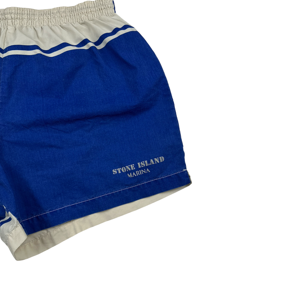 Stone Island Marina Vintage Blue White Cotton Blend Swim Shorts - Small