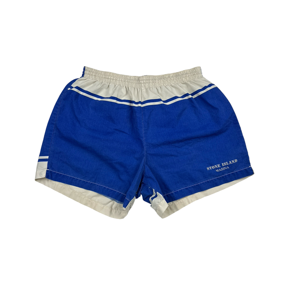 Stone Island Marina Vintage Blue White Cotton Blend Swim Shorts - Small