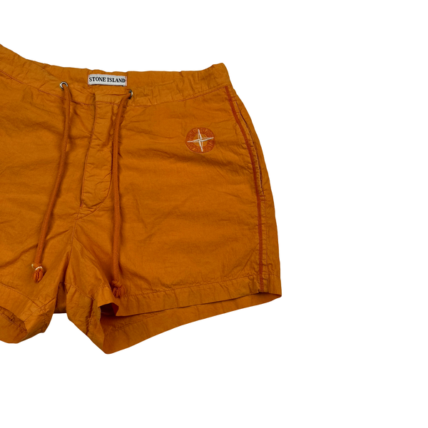Stone Island Vintage Orange Logo Cotton Blend Swim Shorts - Small