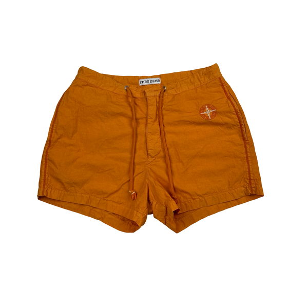 Stone Island Vintage Orange Logo Cotton Blend Swim Shorts - Small