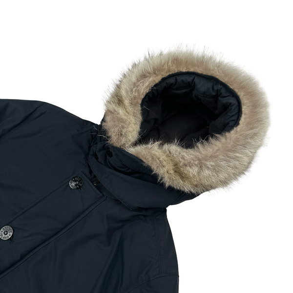 Stone Island 2016  Navy Down Filled Micro Reps Fur Hood Parka Jacket - Medium