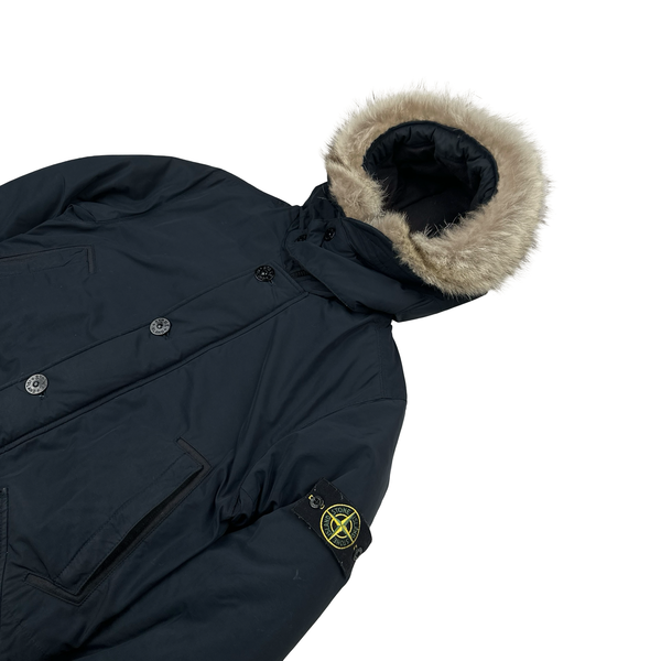 Stone Island 2016  Navy Down Filled Micro Reps Fur Hood Parka Jacket - Medium