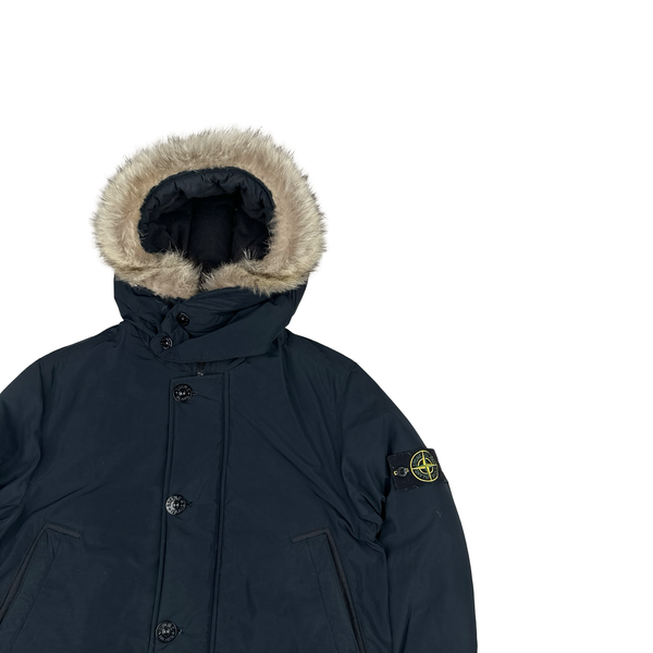 Stone Island 2016  Navy Down Filled Micro Reps Fur Hood Parka Jacket - Medium