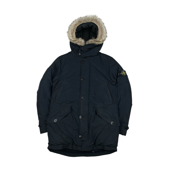Stone Island 2016  Navy Down Filled Micro Reps Fur Hood Parka Jacket - Medium