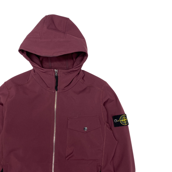 Stone Island Wine Red Fleece Lined Soft Shell R Jacket - Medium