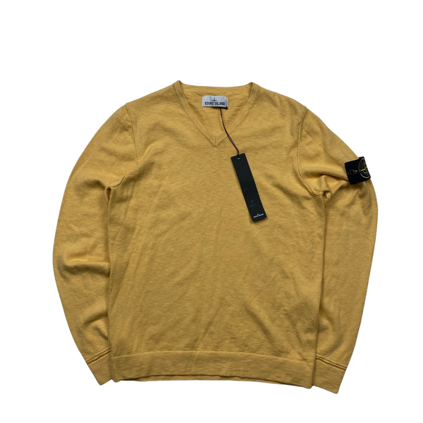 Stone Island 2017 Lightweight Yellow V-Neck Knit - Small