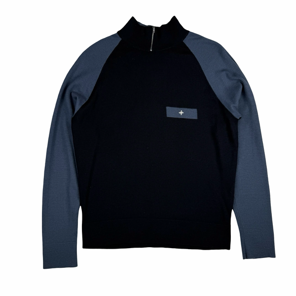 Stone Island Denims Embroidered Compass Knit Soft Wool Blend Jumper - XL