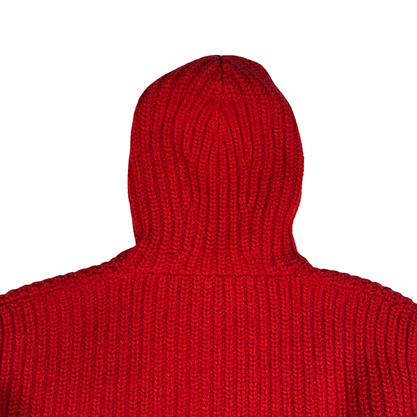 Stone Island 2025 Red Wool/Cashmere Blend Full Zip Cable Heavy Knit Hooded Jumper - XL