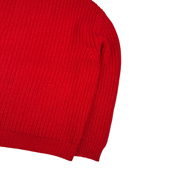 Stone Island 2025 Red Wool/Cashmere Blend Full Zip Cable Heavy Knit Hooded Jumper - XL