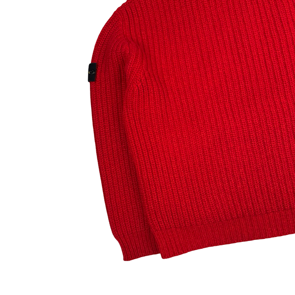 Stone Island 2025 Red Wool/Cashmere Blend Full Zip Cable Heavy Knit Hooded Jumper - XL