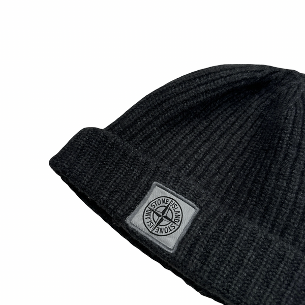 Stone Island 2017 Grey Ribbed Wool Patch Logo Beanie Hat