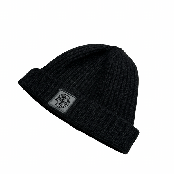 Stone Island 2017 Grey Ribbed Wool Patch Logo Beanie Hat