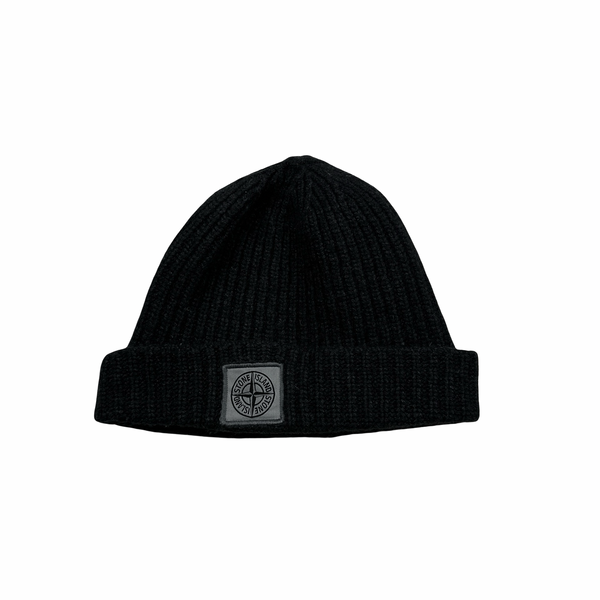 Stone Island 2017 Grey Ribbed Wool Patch Logo Beanie Hat