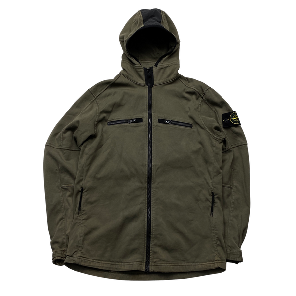 Stone Island Olive Green Stretch Cotton Hooded Overshirt - Medium