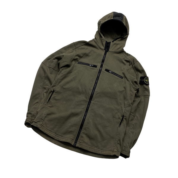 Stone Island Olive Green Stretch Cotton Hooded Overshirt - Medium