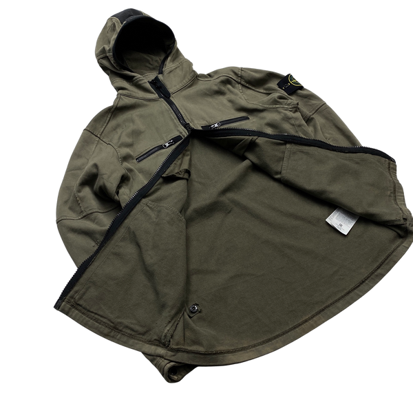 Stone Island Olive Green Stretch Cotton Hooded Overshirt - Medium