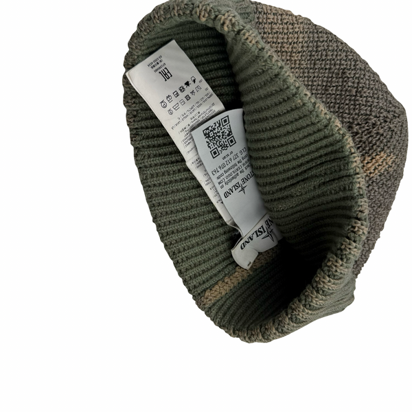 Stone Island 2017 Green Ice Knit Ribbed Wool Logo Beanie Hat - One-size