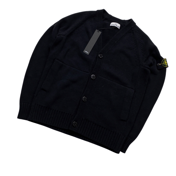 Stone Island 2021 Black Thick Wool Cardigan Jumper - Medium