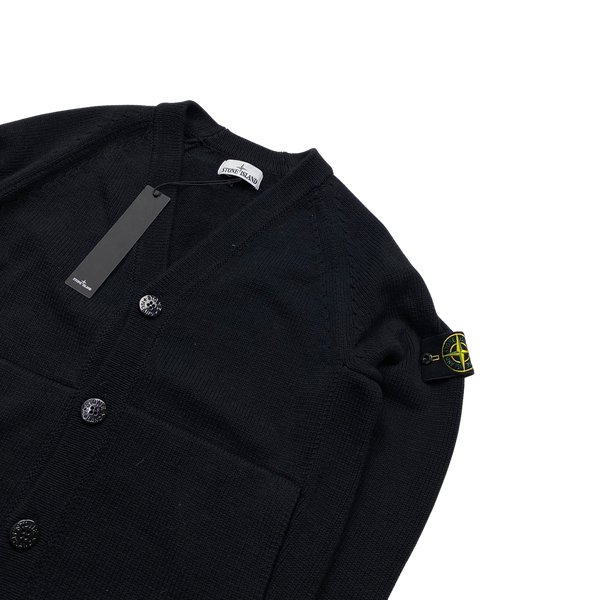 Stone Island 2021 Black Thick Wool Cardigan Jumper - Medium